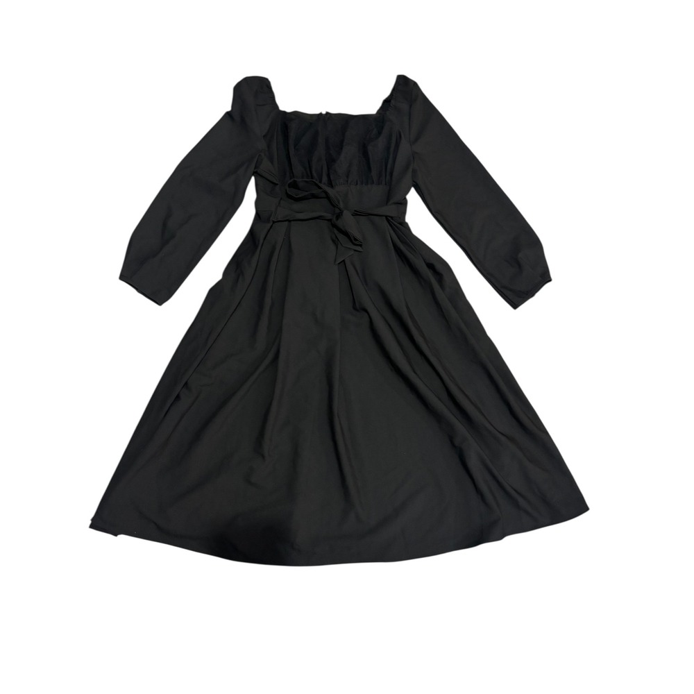 Black Square-Neck Midi Dress Cottagecore Elegant - image 4